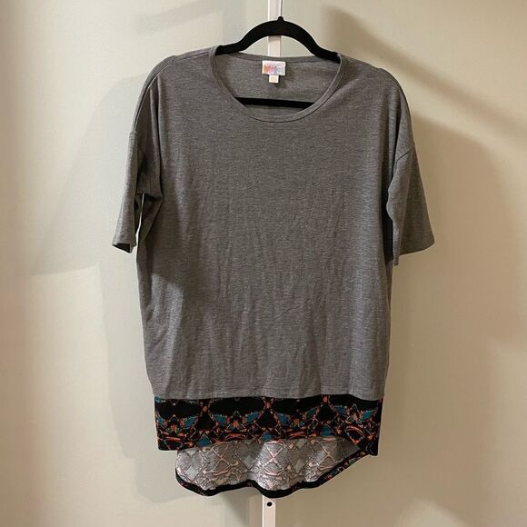 LuLaRoe Gray Tunic With Patterned Trim - Picture 1 of 5